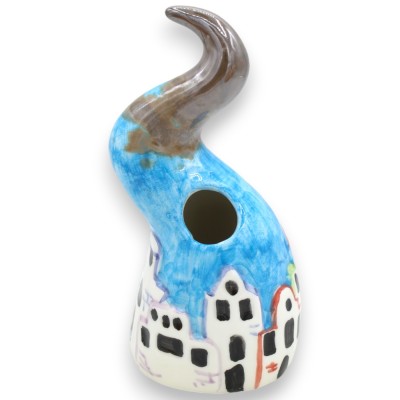 Kerzenhalter aus Glückshorn, aus feiner Keramik, H ca. 18 x 8 cm. Zufällige Farbe und Dekoration - 