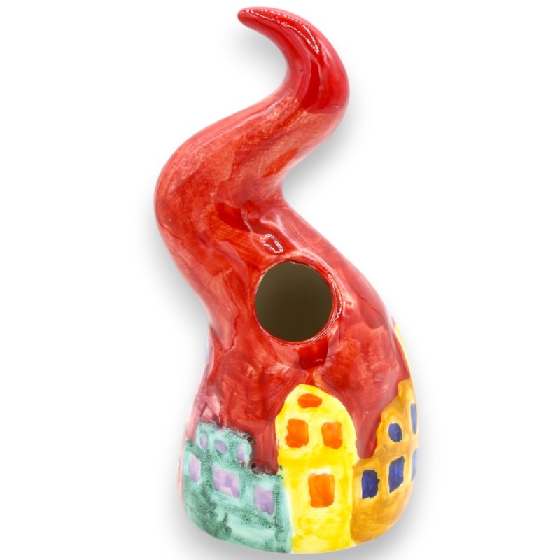Castiçal de chifre da sorte, em cerâmica fina, h 18 x 8 cm aprox. Cor e decoração aleatórias - 
