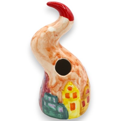 Castiçal de chifre da sorte, em cerâmica fina, h 18 x 8 cm aprox. Cor e decoração aleatórias - 