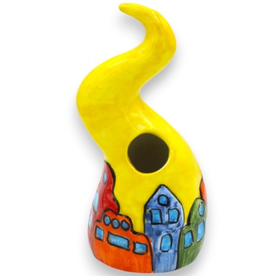 Bougeoir corne porte-bonheur, en céramique fine, h 18 x 8 cm environ. Couleur et décoration aléatoires - 