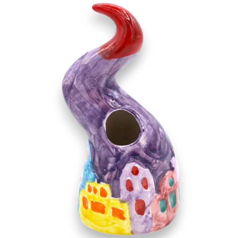 Bougeoir corne porte-bonheur, en céramique fine, h 18 x 8 cm environ. Couleur et décoration aléatoires - 