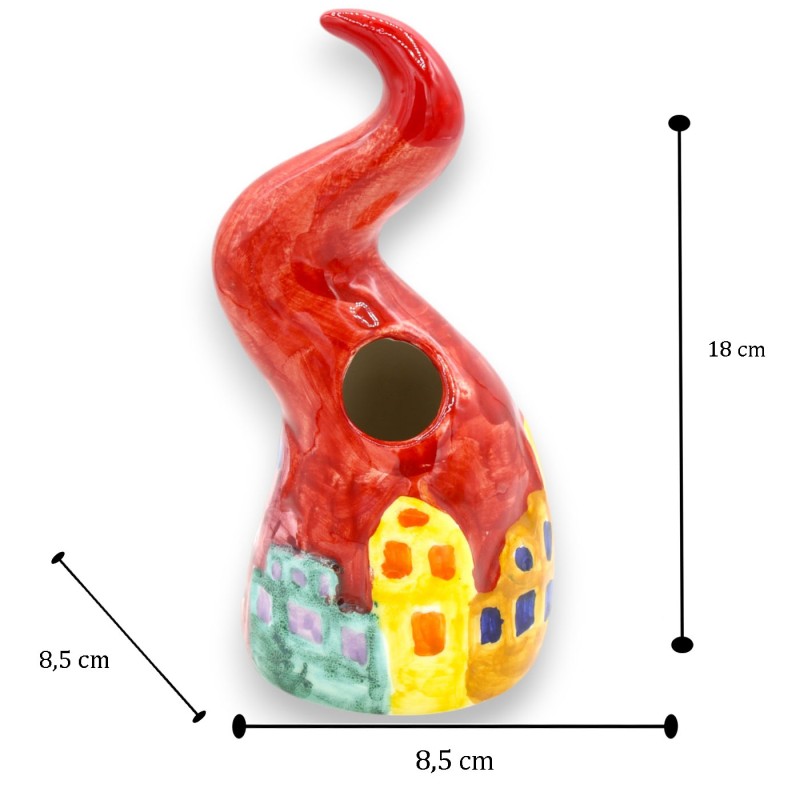 Castiçal de chifre da sorte, em cerâmica fina, h 18 x 8 cm aprox. Cor e decoração aleatórias - 