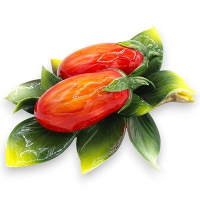 Fascio con composizione di pomodori San Marzano e foglie in pregiata ceramica - h 20 x 15 cm ca. - 
