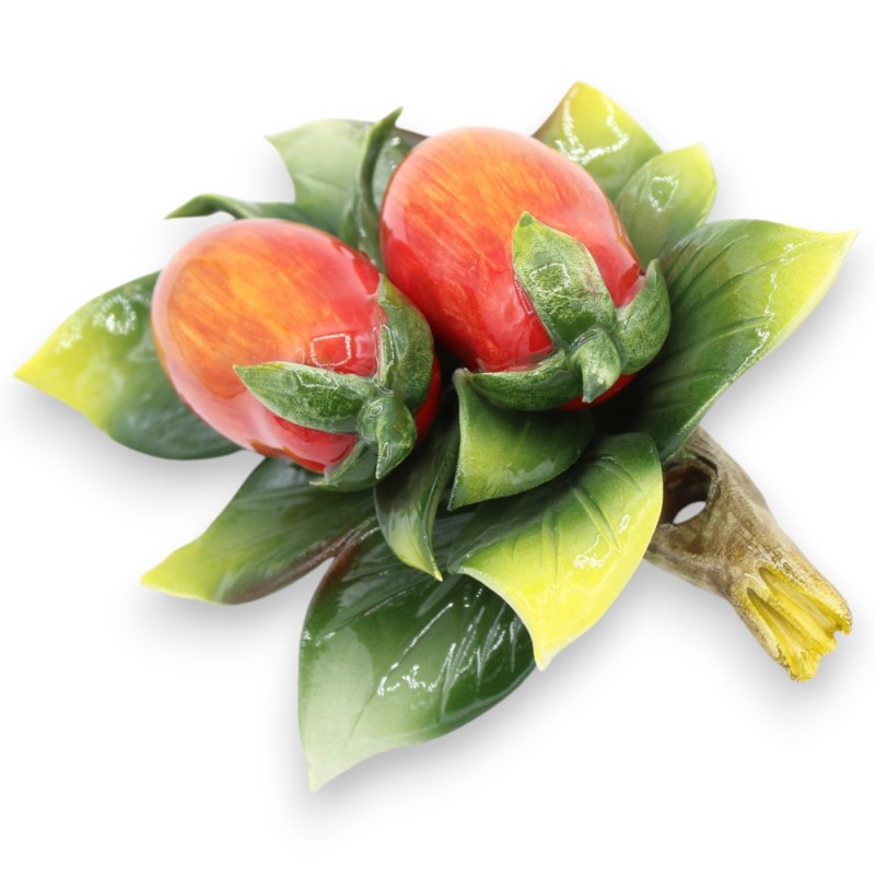 Fascio con composizione di pomodori San Marzano e foglie in pregiata ceramica - h 20 x 15 cm ca. - 