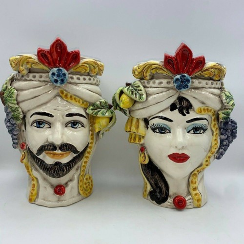 Sizilianische Moorköpfe (1 Stück) H ca. 27 cm Caltagirone-Keramik, klassisches Modell mit Früchten - 