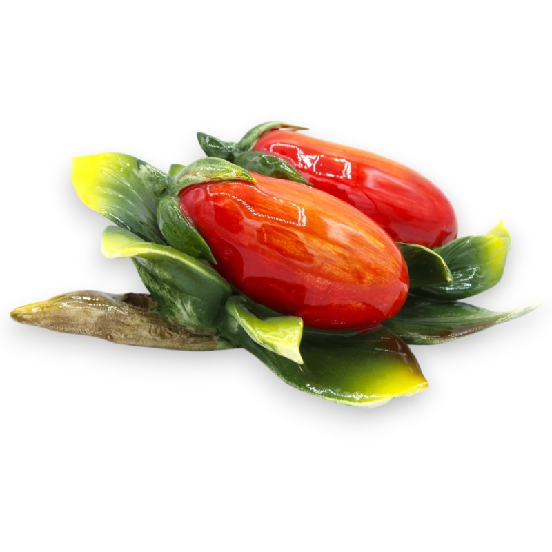 Fascio con composizione di pomodori San Marzano e foglie in pregiata ceramica - h 20 x 15 cm ca. - 