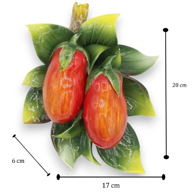 Fascio con composizione di pomodori San Marzano e foglie in pregiata ceramica - h 20 x 15 cm ca. - 