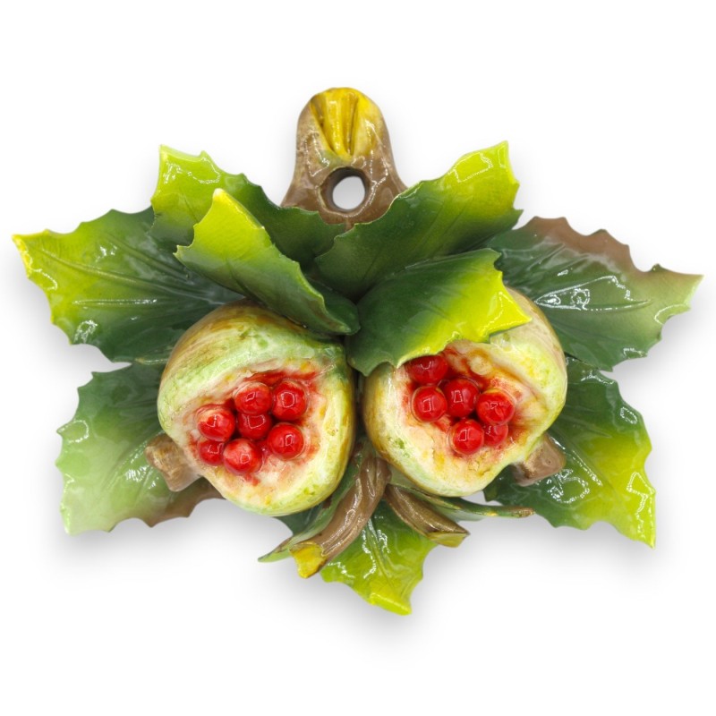 Paquete con composición de granadas y hojas en cerámica fina - h 16 x 20 cm aprox. - 