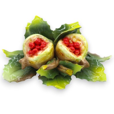 Paquete con composición de granadas y hojas en cerámica fina - h 16 x 20 cm aprox. - 