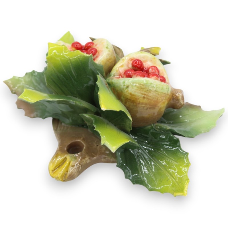 Paquete con composición de granadas y hojas en cerámica fina - h 16 x 20 cm aprox. - 