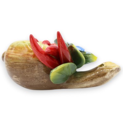 Pacote com composição de romãs, pimentões e folhas em cerâmica fina - h 16 x 12 cm aprox. - 