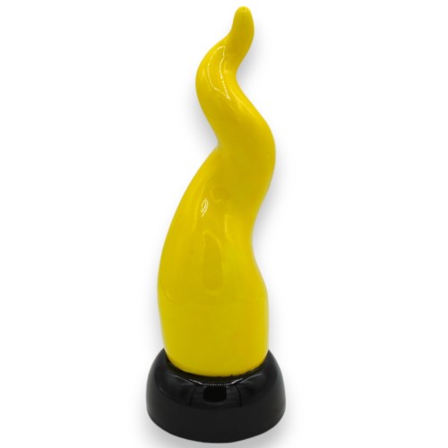Vertical lucky horn in Sicilian ceramic, Yellow on black base, 4 size options (1pc) - 