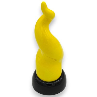 Vertical lucky horn in Sicilian ceramic, Yellow on black base, 4 size options (1pc) - 