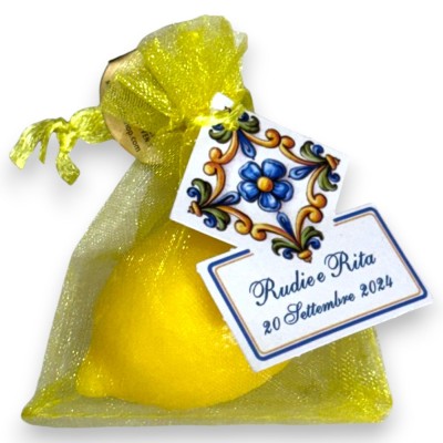 Woreczek z organzy z mydłem roślinnym o zapachu sycylijskiej cytryny (1 sztuka) 25 gr - 