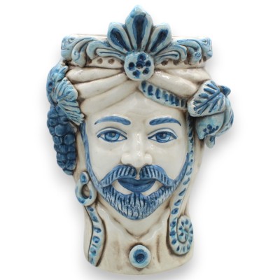 Sizilianische Maurenköpfe (1 Stück) ca. 27 cm hoch. Caltagirone Antikblaues Vlies. Klassisches Modell mit Früchten. - 