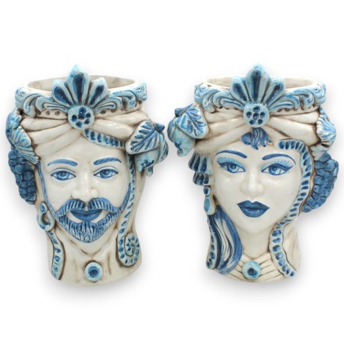 Cabezas moriscas sicilianas (1 unidad) de aprox. 27 cm de altura. Vellón azul antiguo de Caltagirone. Modelo clásico con