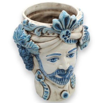 Sizilianische Maurenköpfe (1 Stück) ca. 27 cm hoch. Caltagirone Antikblaues Vlies. Klassisches Modell mit Früchten. - 