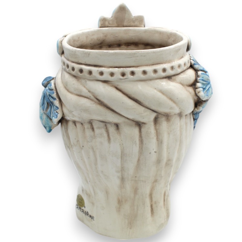 Siciliaanse Moorse hoofden (1 stuk), ca. 27 cm hoog. Caltagirone antiekblauw vlies. Klassiek model met fruit. - 