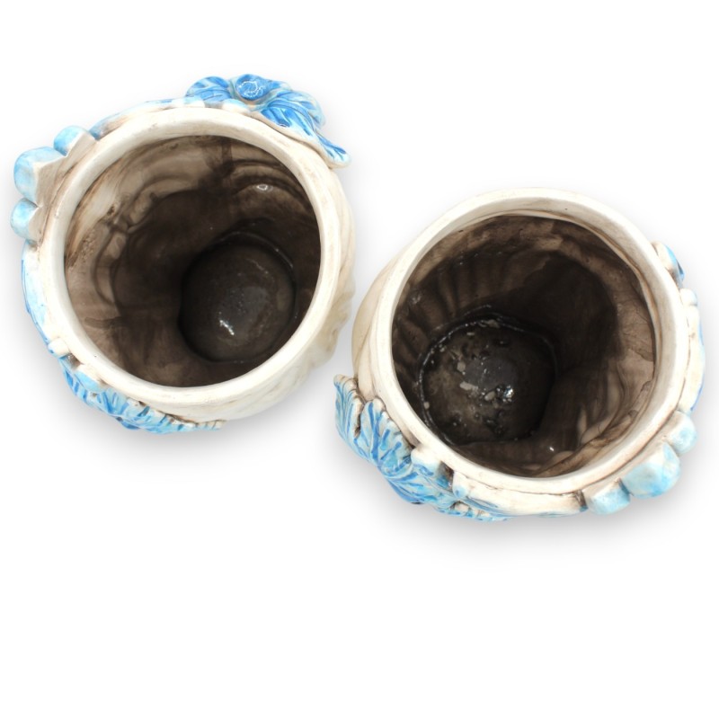 Sizilianische Maurenköpfe (1 Stück) ca. 27 cm hoch. Caltagirone Antikblaues Vlies. Klassisches Modell mit Früchten. - 