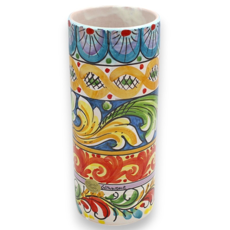 Porta mestoli in ceramica Caltagirone, h 22 x Ø 10 cm ca. Multi decoro - 
