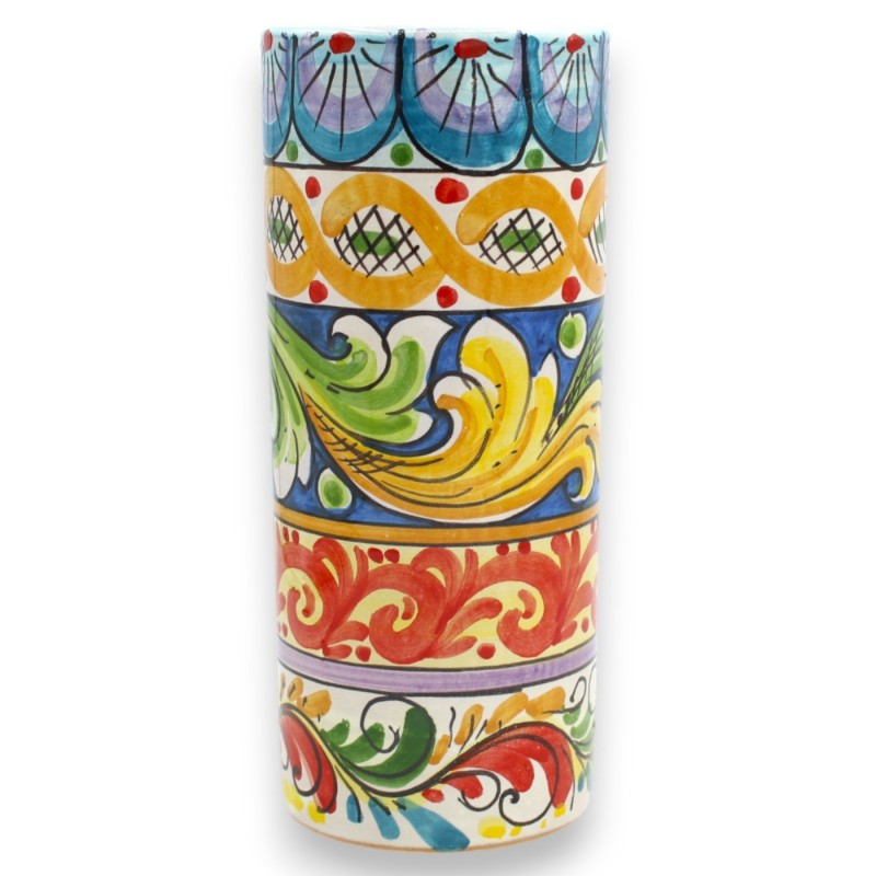 Porta mestoli in ceramica Caltagirone, h 22 x Ø 10 cm ca. Multi decoro - 