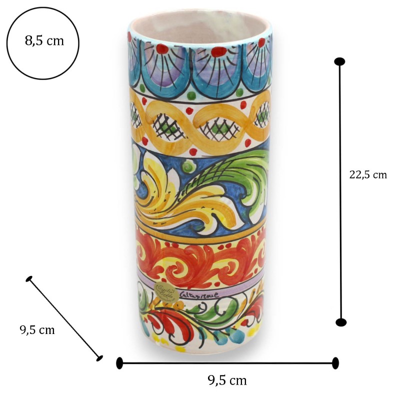 Porta mestoli in ceramica Caltagirone, h 22 x Ø 10 cm ca. Multi decoro - 