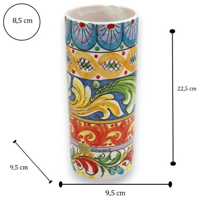 Porta mestoli in ceramica Caltagirone, h 22 x Ø 10 cm ca. Multi decoro - 
