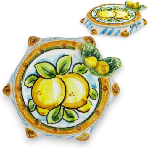 Tamburin aus Caltagirone-Keramik – ca. Ø 10 cm. (1 Stück) zufällige Dekoration mit Sizilien-Thema -  2