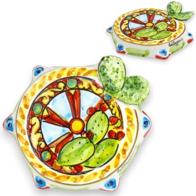 Caltagirone ceramic tambourine - Ø 10 cm approx. (1pc) random decoration with Sicily theme - 