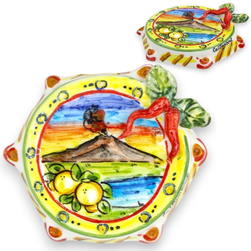 Caltagirone ceramic tambourine - Ø 10 cm approx. (1pc) random decoration with Sicily theme - 