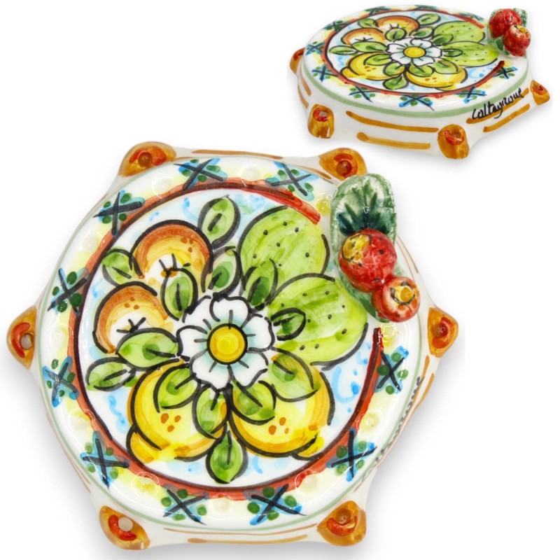 Caltagirone ceramic tambourine - Ø 10 cm approx. (1pc) random decoration with Sicily theme - 