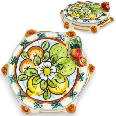 Caltagirone ceramic tambourine - Ø 10 cm approx. (1pc) random decoration with Sicily theme - 