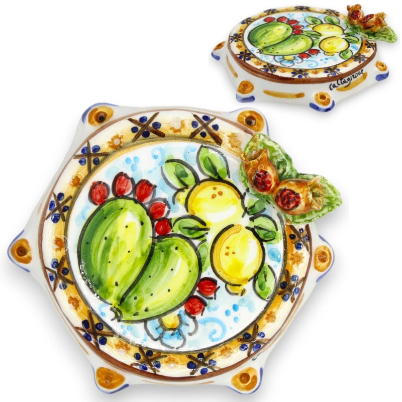 Tamburin aus Caltagirone-Keramik – ca. Ø 10 cm. (1 Stück) zufällige Dekoration mit Sizilien-Thema - 