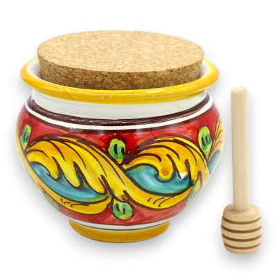 Caltagirone keramikvas Ø 9 cm ca. (1st) med ekologisk honung (100g), liten påse med 5 sockrade mandlar - 