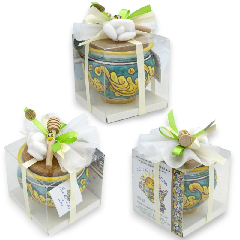 Vase en céramique Caltagirone Ø env. (1pc) au miel bio (100g), petit sachet de 5 dragées - 