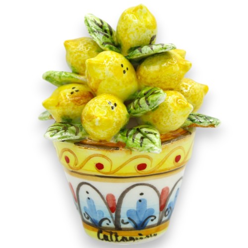 Växtvas med sammansättning av citroner, blad och blomma, h ca 9 cm. Caltagirone keramik -  2