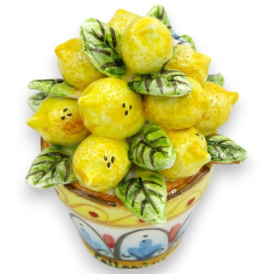 Vaso de planta com composição de limões, folhas e flor, h aprox. 9 cm. Cerâmica Caltagirone - 