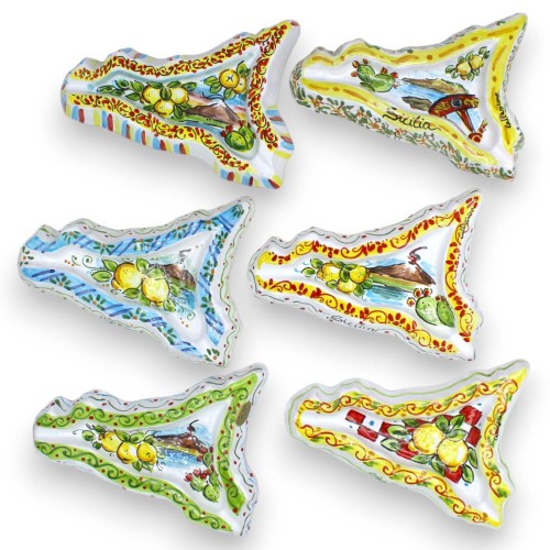 Sizilien-Aschenbecher, Caltagirone-Keramik – L 20 x 13 cm ca. (1 Stück) verschiedene Dekorationsmöglichkeiten - 