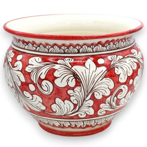 Cachepot Caltagirone keramische plantenpot, barokke decoratie op rode achtergrond, verschillende maatopties (1st) - 