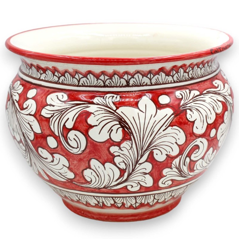 Cachepot Caltagirone Keramik-Pflanztopf, barocke Dekoration auf rotem Hintergrund, verschiedene Größenoptionen (1 Stück)