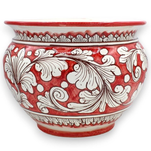 Cachepot Macetero de cerámica Caltagirone, decoración barroca sobre fondo rojo, Varias opciones de tamaño (1ud) -  2