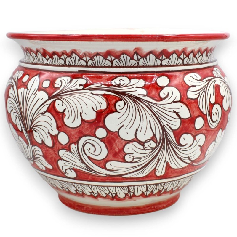 Cachepot Caltagirone ceramic plant pot, baroque decoration red background, Various size options (1pc) - 