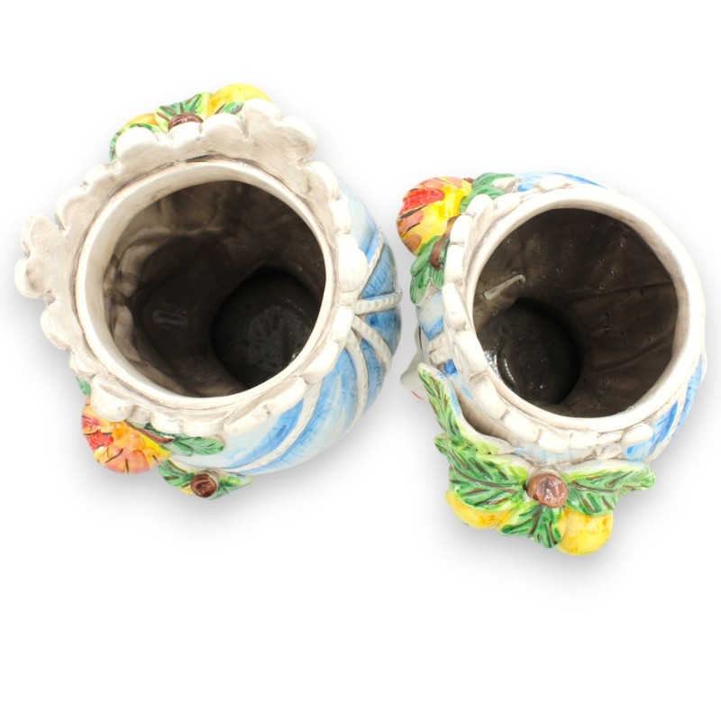 Cabezas de moro siciliano (1 pieza) h aprox. Cerámica de Caltagirone, modelo normando, turbante azul y fruta. - 