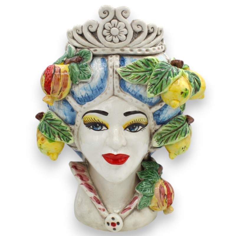 Cabezas de moro siciliano (1 pieza) h aprox. Cerámica de Caltagirone, modelo normando, turbante azul y fruta. - 