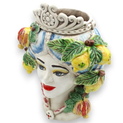 Cabezas de moro siciliano (1 pieza) h aprox. Cerámica de Caltagirone, modelo normando, turbante azul y fruta. - 