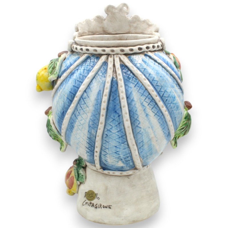 Cabezas de moro siciliano (1 pieza) h aprox. Cerámica de Caltagirone, modelo normando, turbante azul y fruta. - 