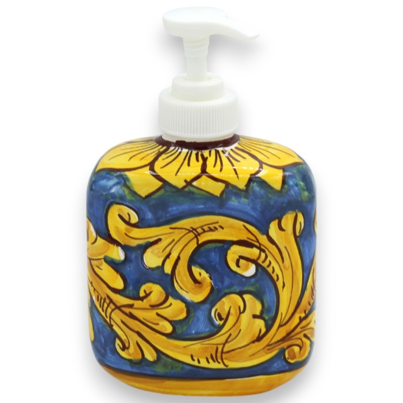 Set Bagno o Cucina in ceramica di Caltagirone, Blu - Erogatore sapone liquido + Bicchiere porta utensili - 