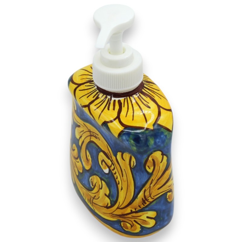 Set Bagno o Cucina in ceramica di Caltagirone, Blu - Erogatore sapone liquido + Bicchiere porta utensili - 