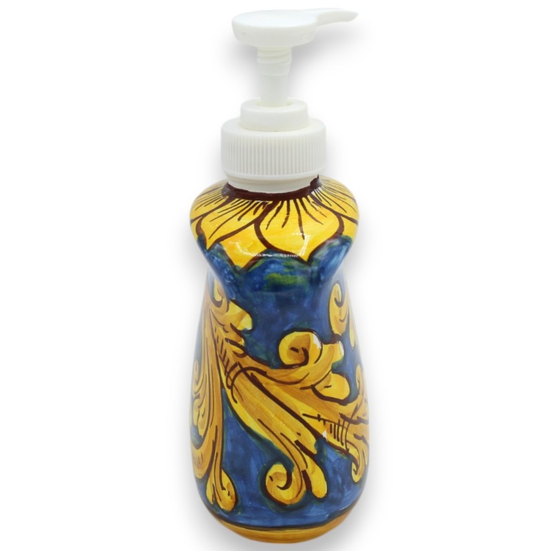 Set Bagno o Cucina in ceramica di Caltagirone, Blu - Erogatore sapone liquido + Bicchiere porta utensili - 