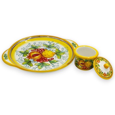 Serviço de café para 6 pessoas em cerâmica Caltagirone, C 30 x altura 12 cm aprox. Decoração mista de frutas - 